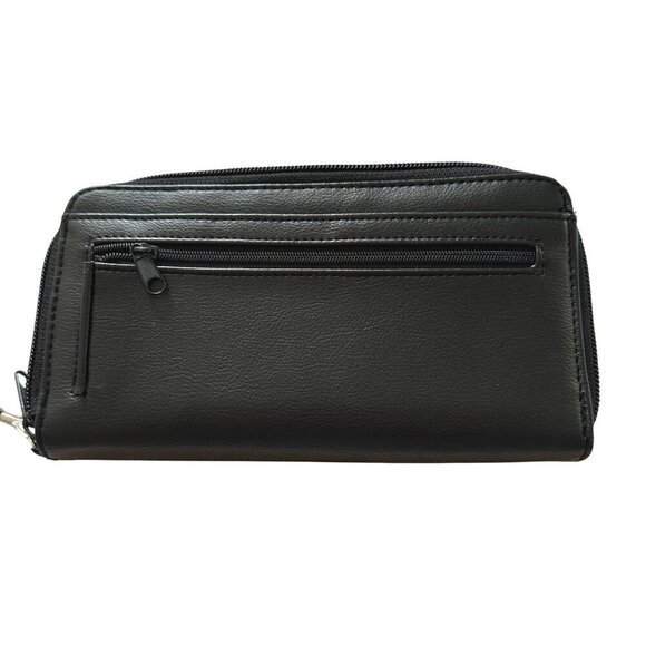 Black Faux Leather Wallet Women Wristlet Strap Multiple Card Slots Zipper Snap - Picture 9 of 15